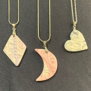 Elegant Pastel Pinks and Blue Clay Pendant Necklace Set of 3